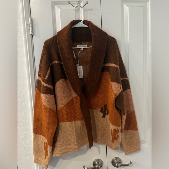Lucky Brand Brown and Tan Knit Horse Design Cardigan Women’s XL NWT - Picture 3 of 11